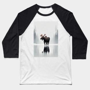 Swedish Winter Reflection Minimalist Art Print of a Majestic Moose Baseball T-Shirt